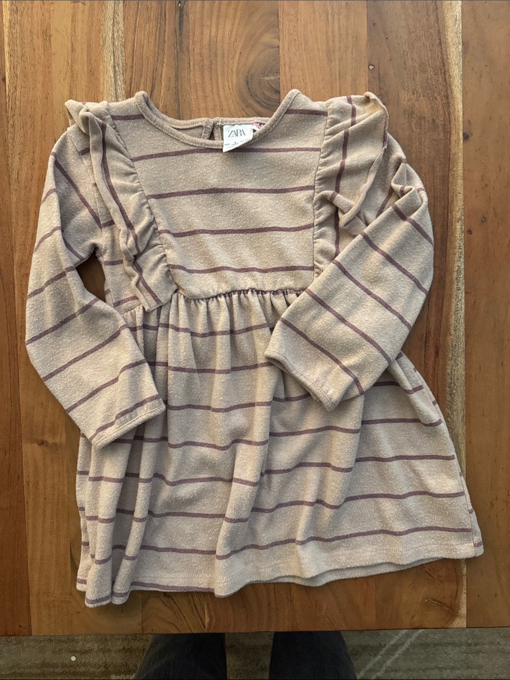 Zara Cream Dress with Purple Stripes - Kids